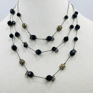 Betsey Johnson Black Bead Layered Necklace Dramatic Statement Goth Witchcore